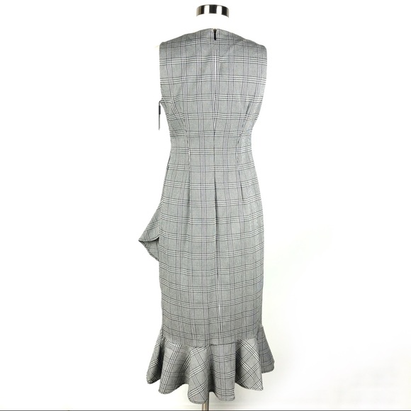 CALVIN KLEIN sheath dress ruffle plaid black white - Picture 5 of 8